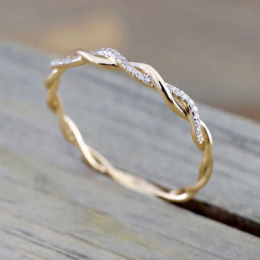 Rings Coordonné | Dainty Pave Twist Stacking Ring Gold