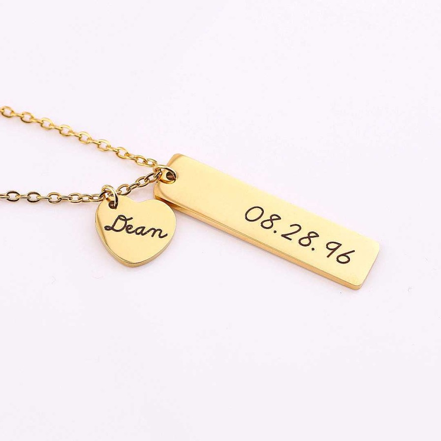 Necklaces Coordonné | Engraved Heart Pendant Necklace • Best Friend Gift 18K Gold Plated