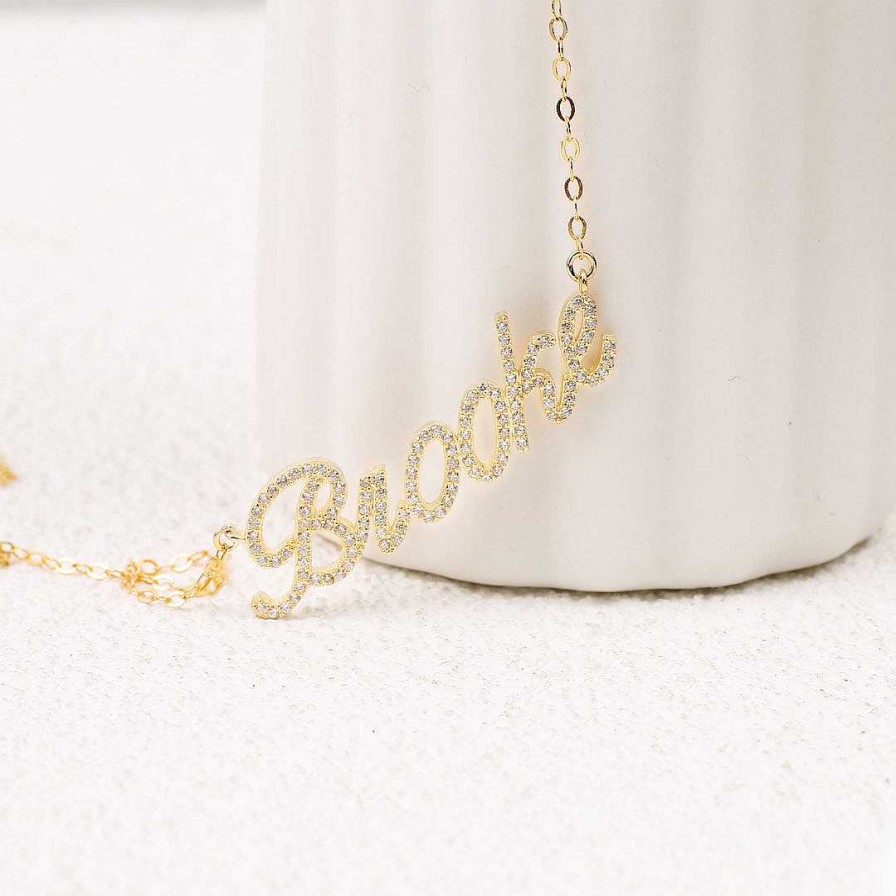 Necklaces Coordonné | Pave Script Name Necklace 18K Gold Plated