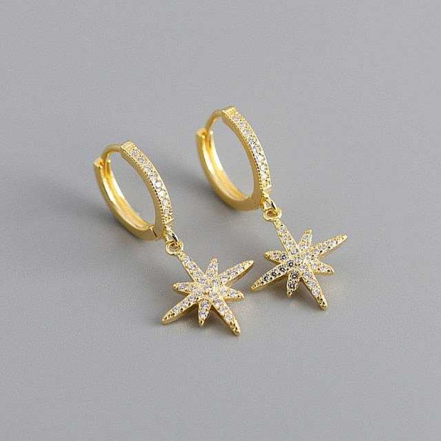 Earrings Coordonné | Starburst Drop Huggie Earrings 18K Gold Plated