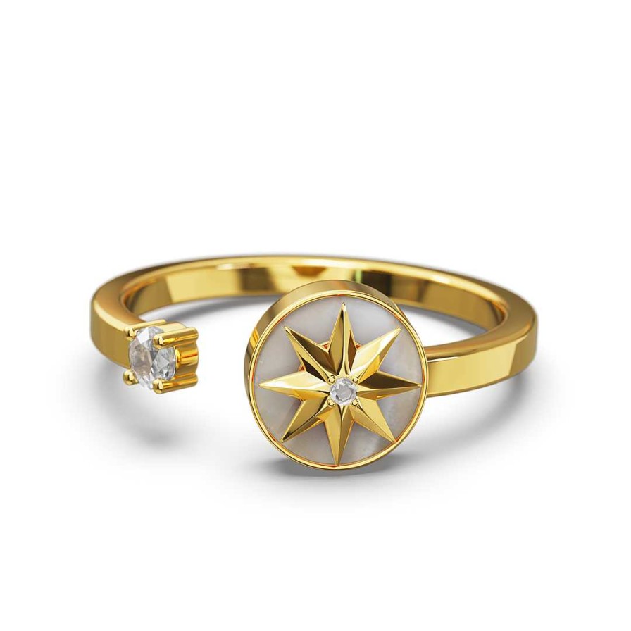 Rings Coordonné | Adjustable Moon And Stars Opal Spinning Fidget Ring 18K Gold Plated