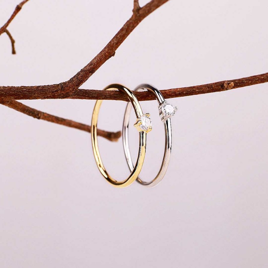 Rings Coordonné | Tiny Diamond Ring 18K Gold Over Sterling Silver