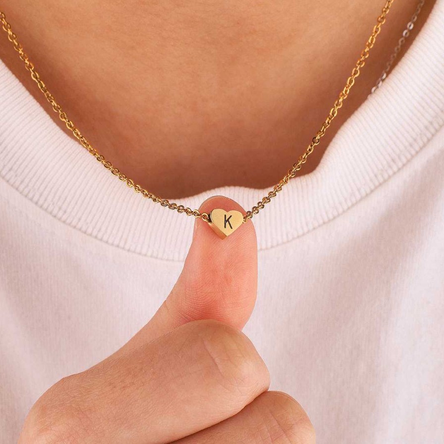 Necklaces Coordonné | Dainty Heart Initial Necklace 18K Gold Plated