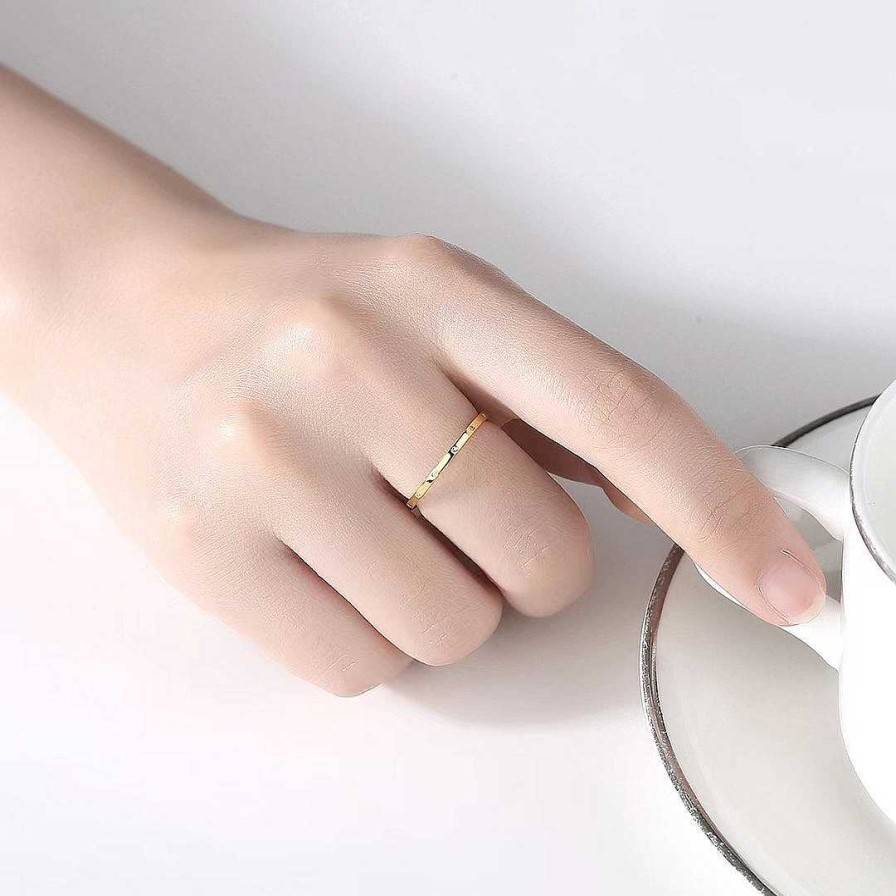 Rings Coordonné | Bezel-Set Tiny Stacking Ring 18K Gold Over Sterling Silver