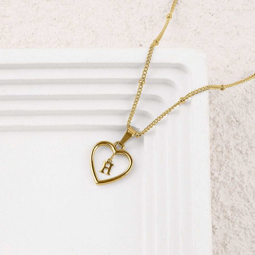 Necklaces Coordonné | Heart Initial Necklace Gold