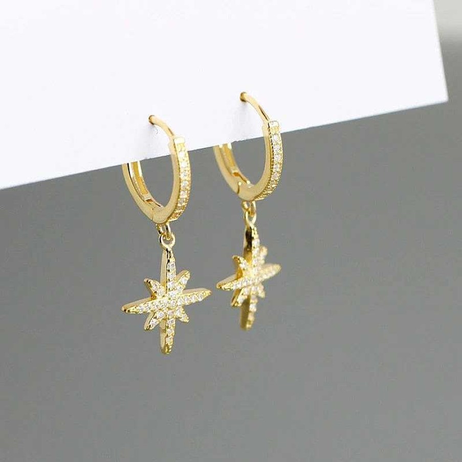 Earrings Coordonné | Starburst Drop Huggie Earrings 18K Gold Plated