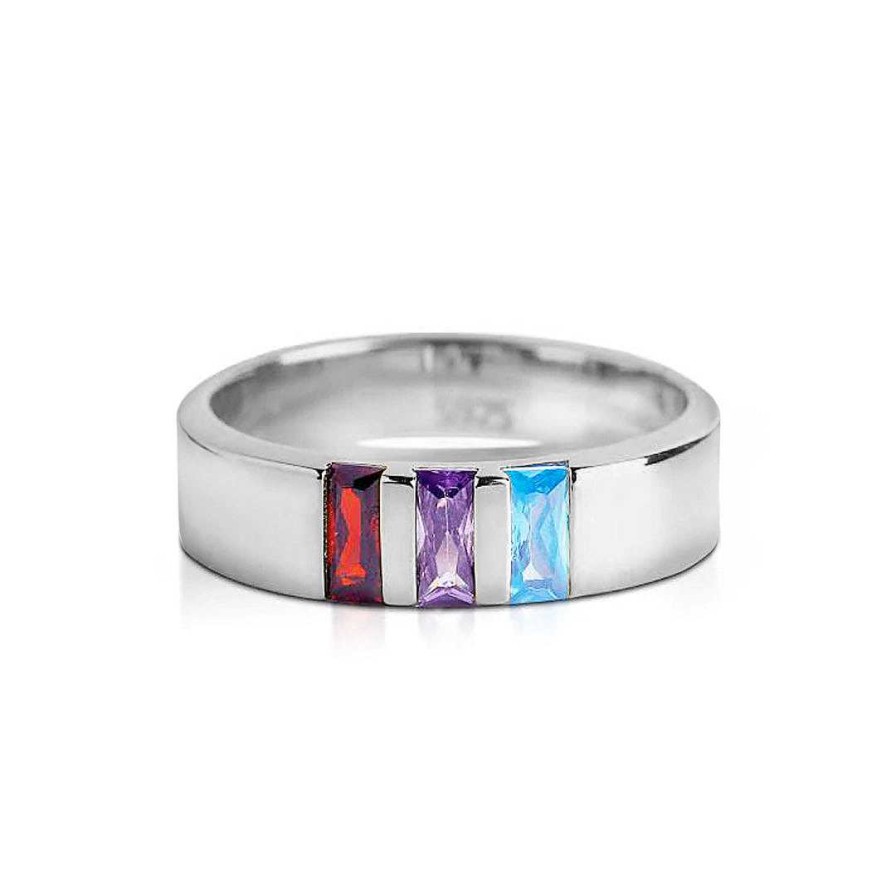 Rings Coordonné | Baguette-Cut Birthstone Band Ring 925 Sterling Silver