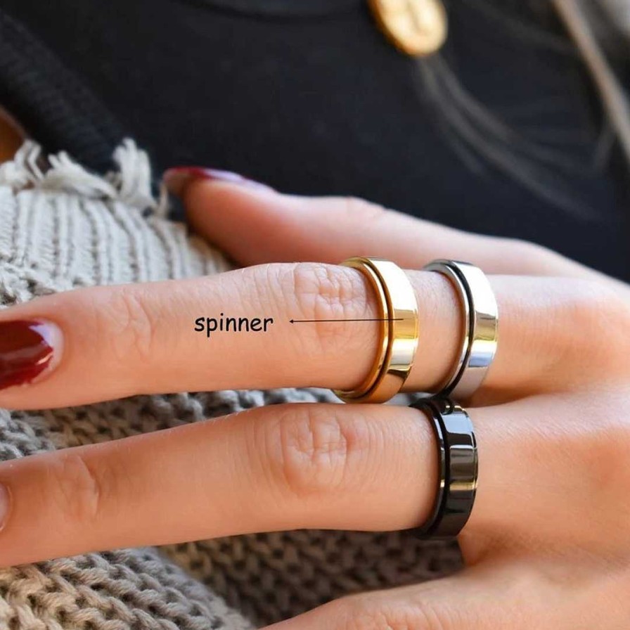 Rings Coordonné | Personalized Classic Block Fidget Ring 18K Gold Plated