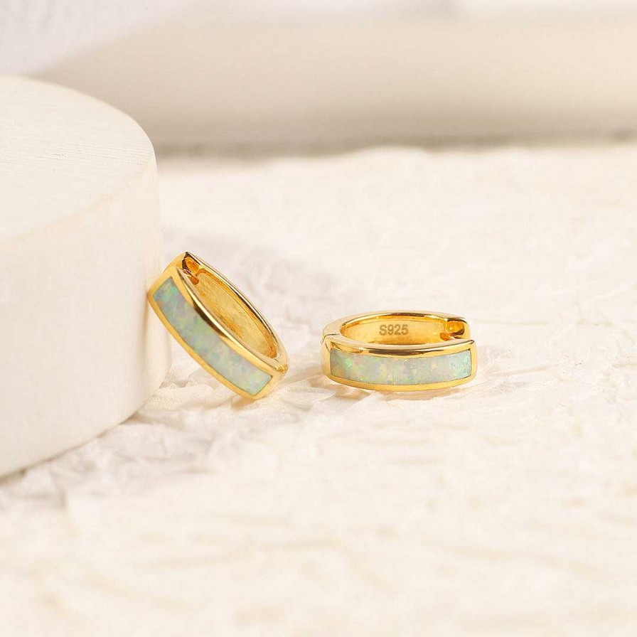 Earrings Coordonné | Opal Inlay Huggie Earrings