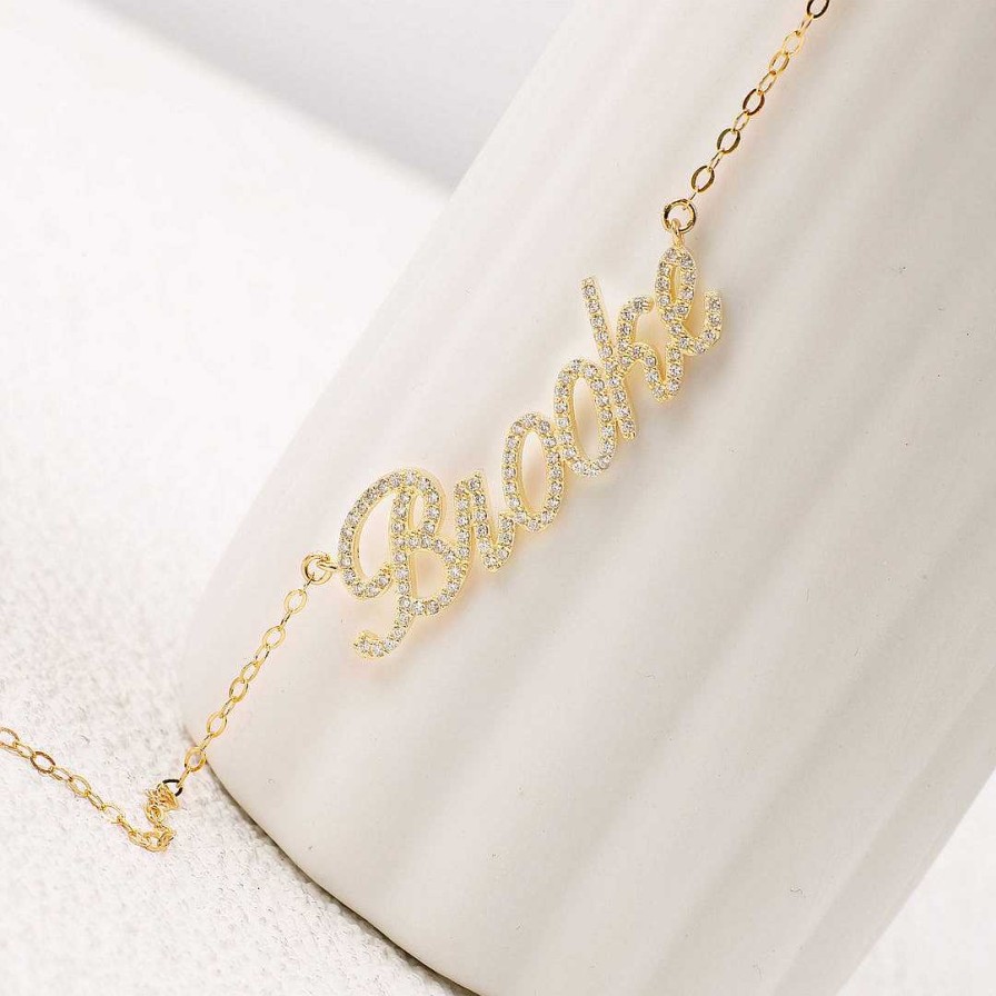 Necklaces Coordonné | Pave Script Name Necklace 18K Gold Plated